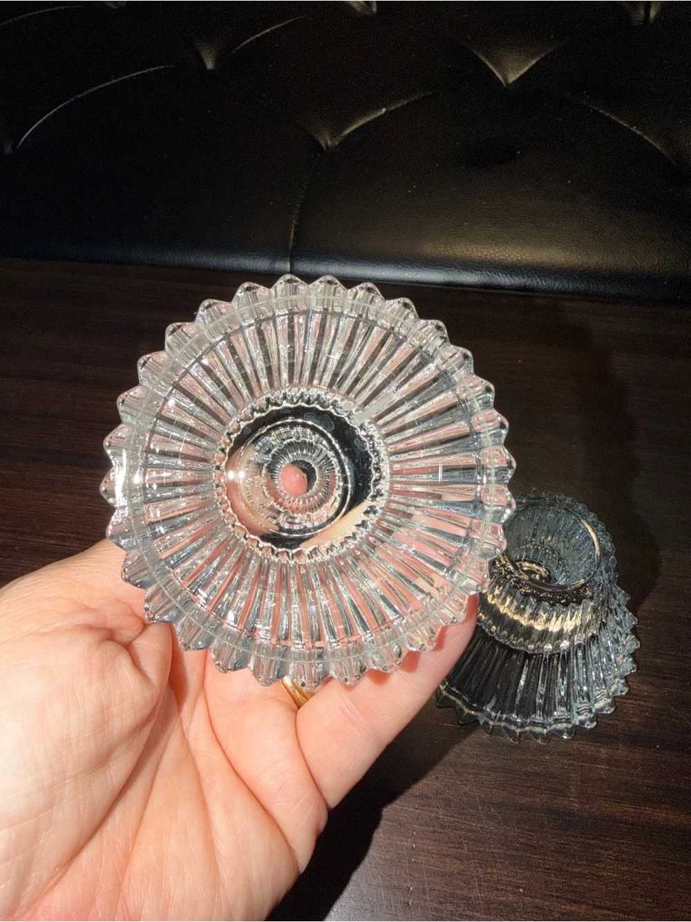 Vintage Crystal Glass Ribbed Candle Holders -
